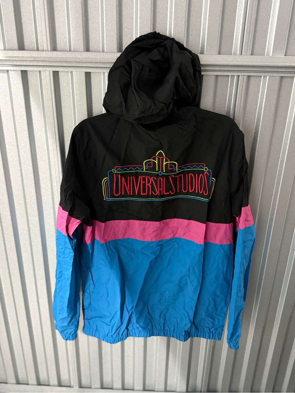 Universal Colorblock Hooded Jacket in Black, Pink & Blue